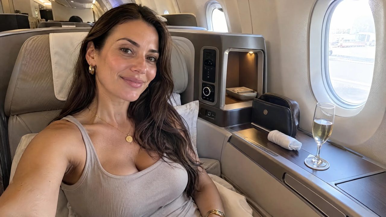 Traveler in a business class seat