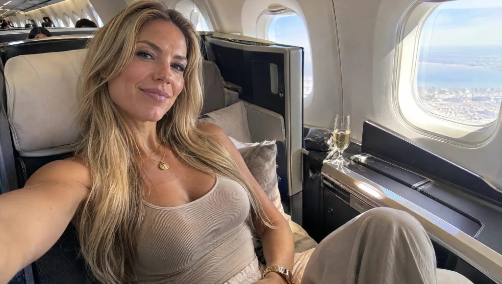 Traveler in a business class seat